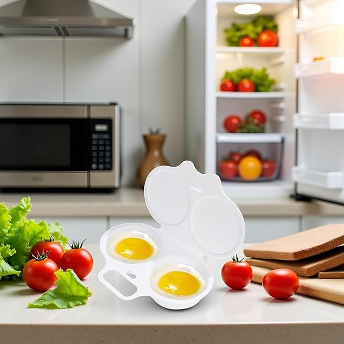 2Pcs White Egg Poacher, Microwave Egg Boiler Poacher, Microwave Egg Poacher, 2 Cavity Nonstick Poached Egg Maker With Lid, Egg Cooker, Double Drain Poached Cups Specialty Cookware
