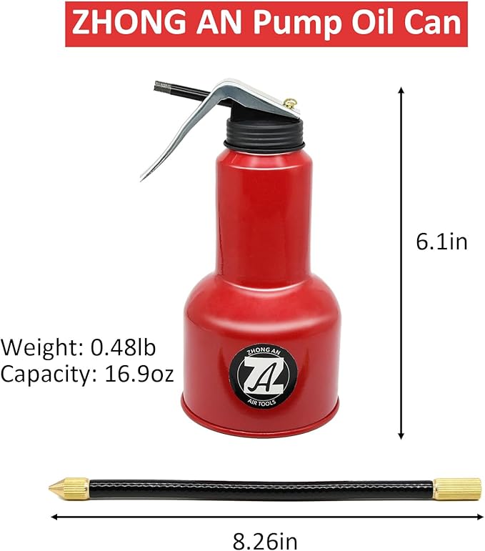 500ML Metal High Pressure Feed Oil Spray Gun Bottle Oil Can with Detachable Metal Straight & Flexible Spout