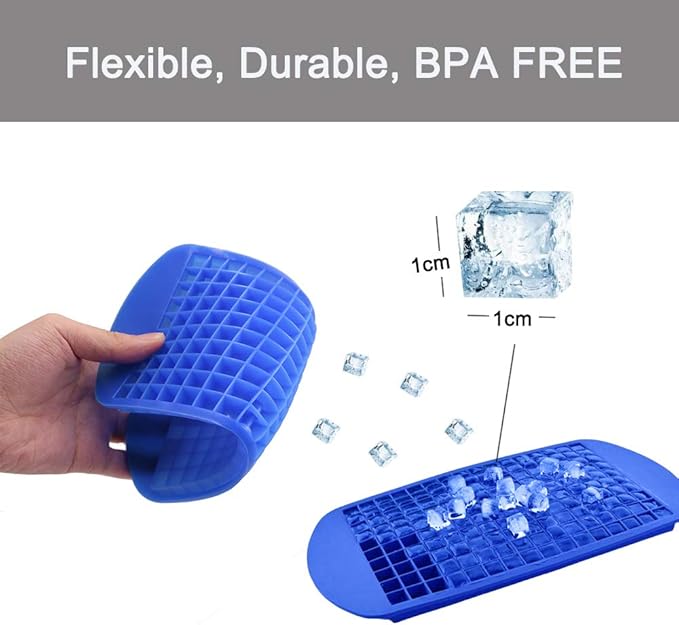 LeeYean Silicone Mini Ice Cube Trays 2 Pack, 160 Small Ice Cube Molds Easy Release Crushed Ice Cube for Chilling Whiskey Cocktail, BPA Free Flexible Stackable and Durable Soft Mold Storage Containers