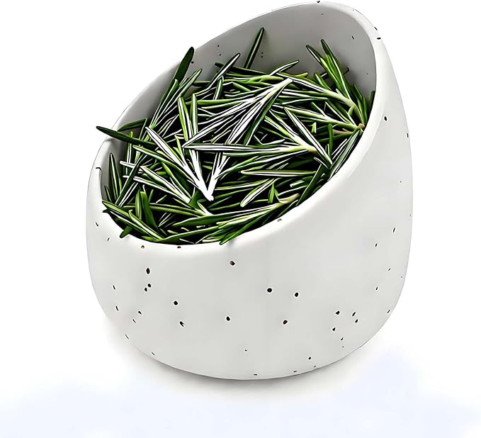 White Ceramic Herb Stripping Bowl with Four Multi-Sized Holes -Efficient Kitchen Tool for Parsley, Basil, Rosemary, Mint, Thyme, Cilantro, Oregano - Handmade Pottery Gadget
