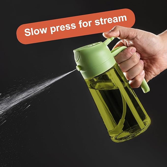 16oz/470ml Glass Olive Oil Sprayer for Cooking - 2 in 1 Olive Oil Dispenser for Kitchen Gadgets, Air Fryer, Salad, and BBQ (Green)
