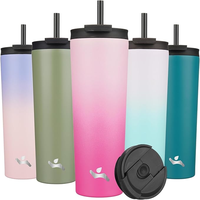 Konokyo 30 OZ Insulated Tumbler with Lid and 2 Straws Stainless Steel Water Bottle Vacuum Travel Mug Coffee Cup,Cherry