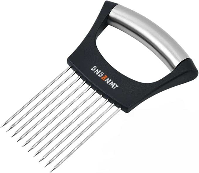 Onion Holder for Slicing, Upgrade Stainless Steel Onion Slicer Holder Lemon Slicer Vegetable Cutter, Assistant Tool for Slicing Fruit, Potato, Tomato and Meat (1 Pack)