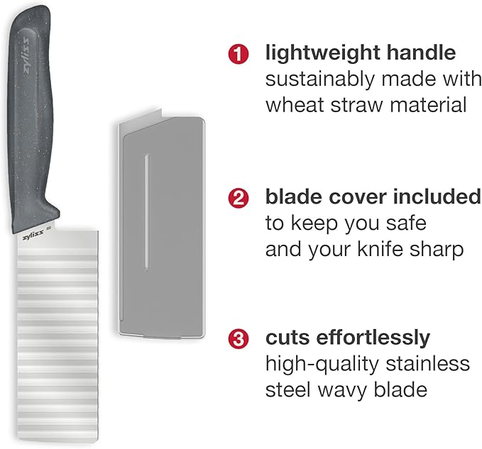 Zyliss Crinkle Cut Knife – Stainless Steel Wavy Blade for Crinkle Cut French Fries, Vegetables & Fruit – Fun Snack & Garnish Cutter with Wheat Straw Handle, Dishwasher Safe, 5-Year Guarantee 4.5"