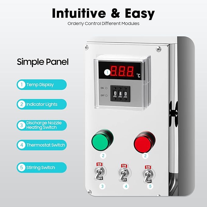 30L/8Gal Commercial Automatic Heating Stirring Mixing Filling Machine, 110v 1500w Lipstick Filling Machine for Dissolving and Filling Lipsticks, Candles, Vaseline, Oils