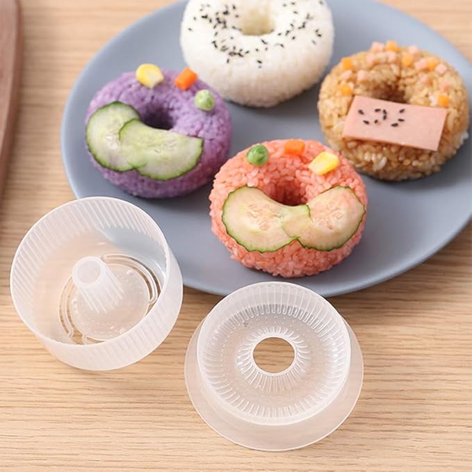 AYCCNH 4 Pack Sushi Maker Kit, Non Stick Musubi Maker Onigiri Triangle Sushi Press (Large & Small), Donut Rice Shaper Mold DIY Tool