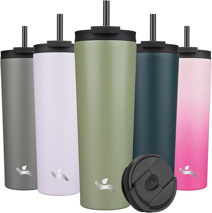Konokyo 30 OZ Insulated Tumbler with Lid and 2 Straws Stainless Steel Water Bottle Vacuum Travel Mug Coffee Cup,ArmyGreen