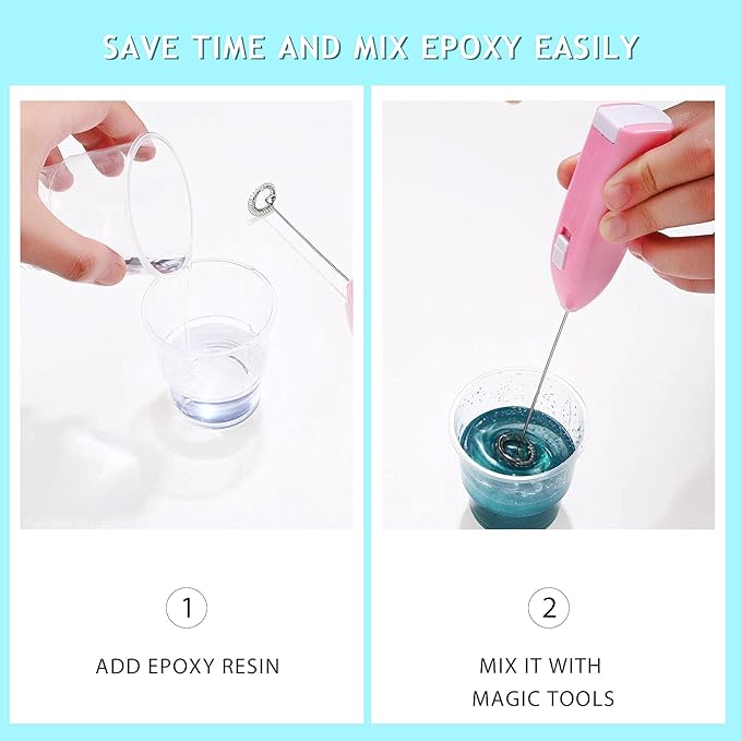 Honoson 3 Pieces Epoxy Resin Stirrer Handheld Battery Operated Epoxy Mixing Stick Electric Tumbler Mixer Blender with Stainless Steel for Crafts Tumbler, Making DIY Glitter Cups(Pink, Blue, Black)