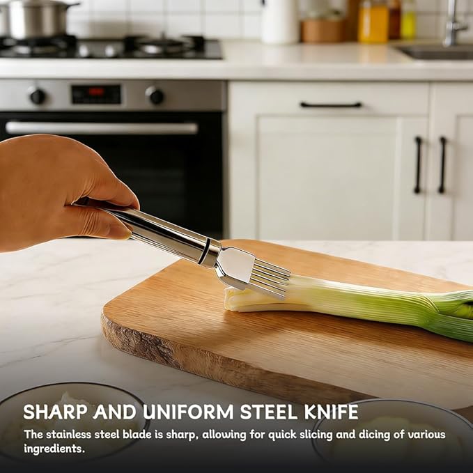Onion Holder & Slicer Set, Kitchen Scallion Onion Cutter, Kitchen Herb Cutter, Scallion Shredding Tool, Chopper for Slicing of Tomatoes, Avocados, Eggs and Other Vegetables