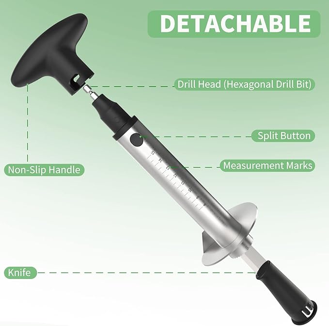 Newness Pineapple Corer with Knife, [Upgraded, Electric & Manual] Stainless Steel Fruit Cutter with Electric Drill Accessory, Pineapple Slicer Core Remover Kitchen Tool with Measure Mark