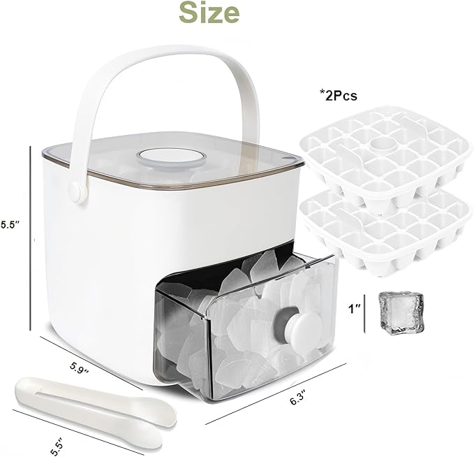 Ice Cube Tray with Lid & Bin Ice Maker Ice Trays for Freezer Ice Container- Reusable Ice Mold for Whiskey, Cocktail, Coffee, Beer Drinks with Ice Trays Ice Tongs (White)