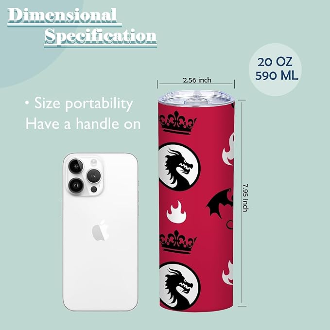 ATHAND Dragon Fantasy Tumbler 20oz Insulated Stainless Steel Skinny Cup with Lid,Dark Medieval Fire Dragon Design Tumbler,Funny Gifts for Fantasy Lovers,1 Pcs