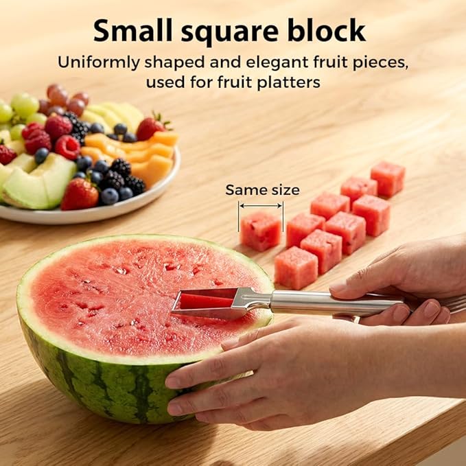 Watermelon Slicer, 2-in-1 Stainless Steel Fruit Cutter and fork,Summer Watermelon Cutter Slicer Tool, Portable Kitchen Gadget for Home Camping Picnics Parties (1)