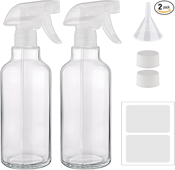 Cosywell Glass Spray Bottles 16.9oz/500ml 2 Pack Empty Spray Bottle for Cleaning Mist/Stream Heavy Duty Water Spraying Bottle for Cooking Solutions Essential Oils Hair Care(Clear)