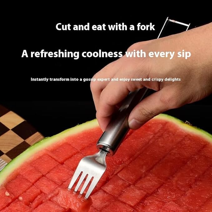 2-in-1 Watermelon Slicer & Fork- 1 Pack Stainless Steel Fruit Cutter for Melons, Watermelons Fork Slicer Cutter Tool for Easy Fruit Cutting