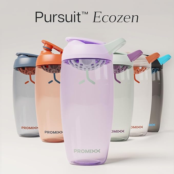 Promixx Pursuit Protein Shaker Bottle – 26oz Silent Snap-Fit Mixer for Lump-Free Shakes – Leak-Proof BPA-Free Ecozen Gym Shaker with Measurement Marks for Fitness and Travel – Lilac