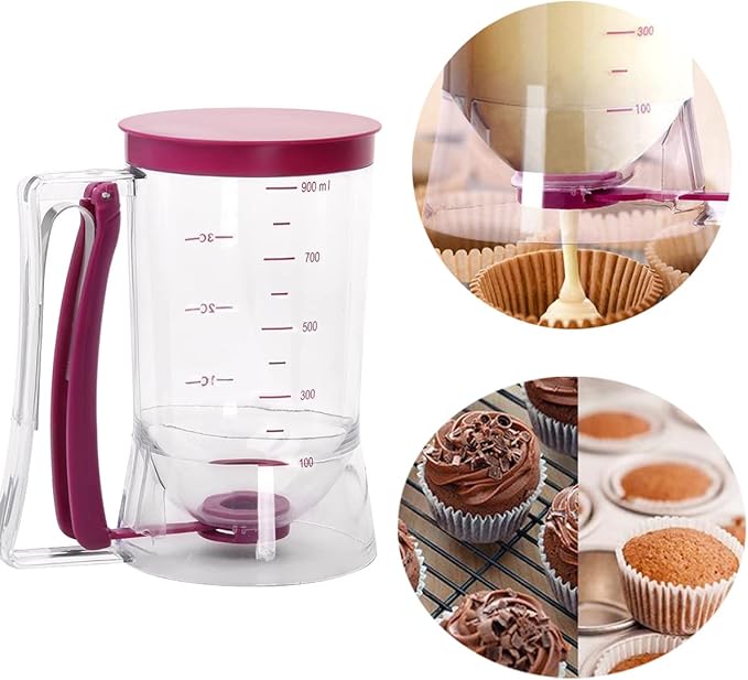 Pancake Batter Dispenser, Pancake Dispenser with Measuring Label, Plastic Batter Dispenser with Cleaning Brush for Cupcakes, Waffles, Muffin Mix, or Any Baked Goods