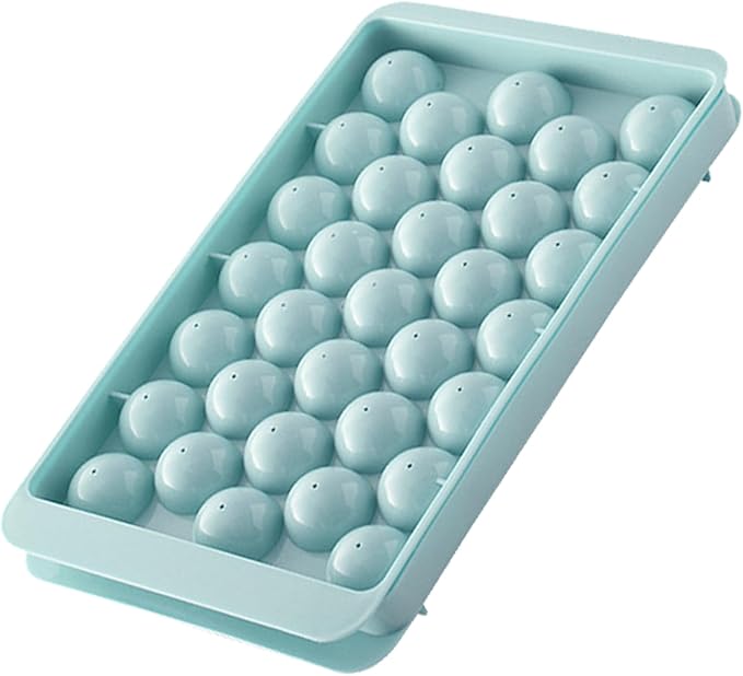 Ice Cube Tray with Lid, 33 Sphere Ice Cube Mold for Freezer, Stackable Round Ice Ball Maker Circle Ice Trays for Cocktails, Whiskey, Coffee, Drinks (Blue)