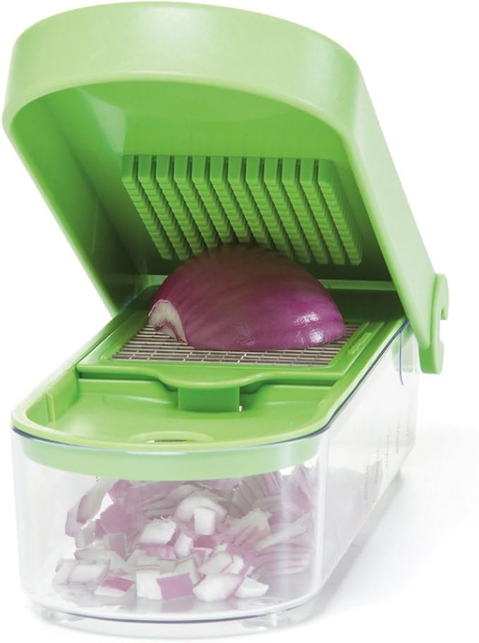 PrepWorks 3-Blade Dice & Slice Chopper – Multi-Function Vegetable and Fruit Cutter, Easy to Use, Stainless Steel Blades, BPA-Free