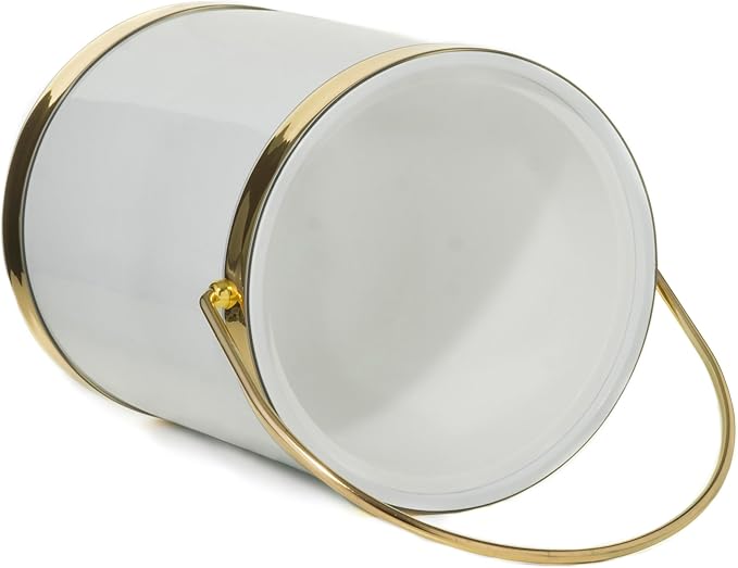 Made In USA Metallic Deco Collection Double Walled Insulated Ice Bucket With Ice Tongs (5-Quart, White & Gold)
