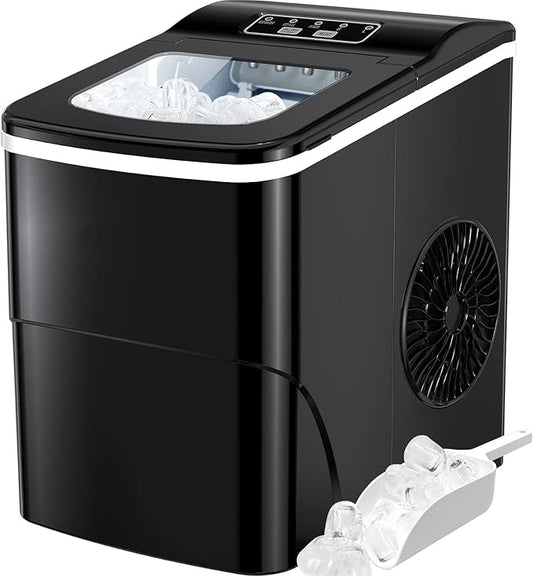 Ice Maker Machine for Countertop, 9 Bullet Ice Cubes Ready in 6 Minutes, 26lbs in 24Hrs Portable Ice Maker Machine Self-Cleaning, 2 Sizes of Bullet-Shaped Ice for Home Kitchen Office Bar Party