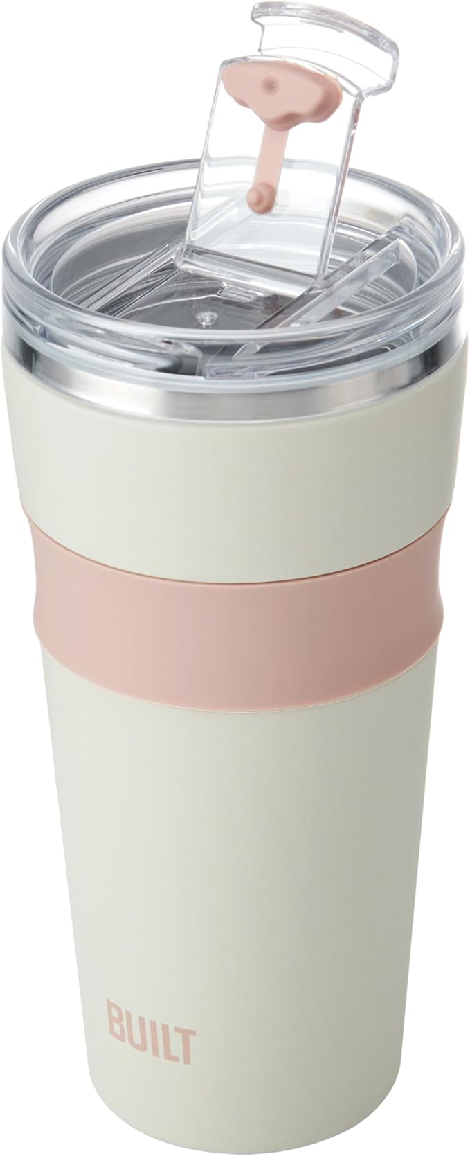 BUILT 24oz Shasta Double Wall Vacuum Insulated Stainless Steel Tumbler with Easy to Clean Flip to Open Lid, Oat
