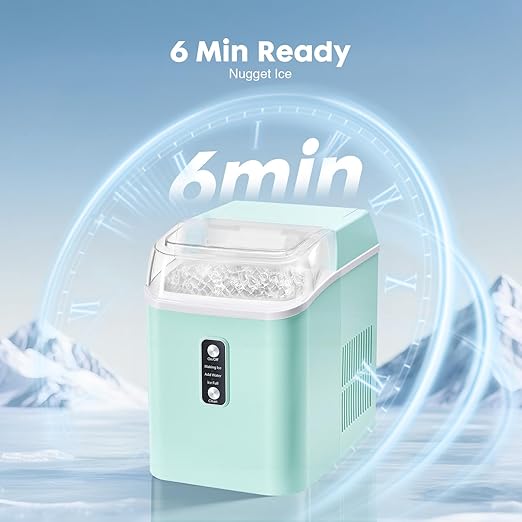 OLIXIS Nugget Ice Maker Countertop, Portable Ice Machine with 1.7L Water Tank, 26LBS/24H Fast Production, Auto-Cleaning & Quiet Operation, with Basket & Scoop, for Home Party Camping RV, Green