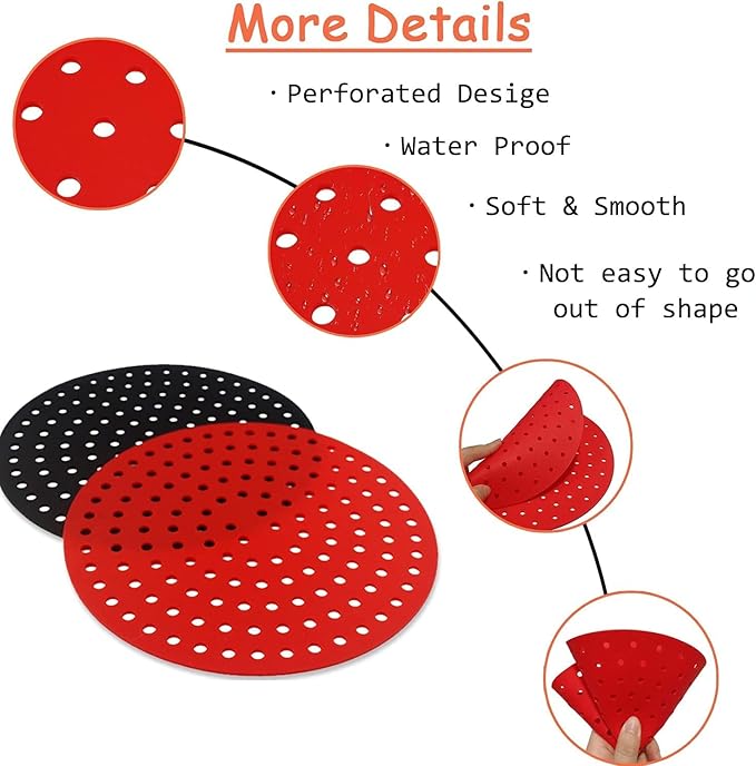 Reusable Air Fryer Silicone Liners 2-Packs, 8 Inch Round Non-Stick, BPA Free Reusable Air Fryer Accessories (8 inch)