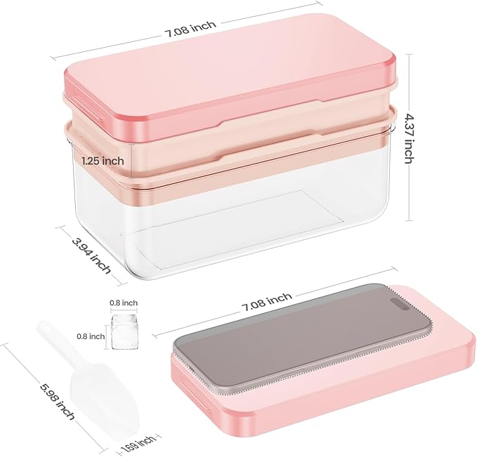 PHINOX Ice Cube Tray with Lid and Bin, Ice Trays for Freezer, Flexible Ice Cube Trays, Making 56 pcs Ice Cubes, Chilling Cocktail, Whiskey, Coffee, with 2 trays, Ice Container, Scoop&Cover, BPA Free