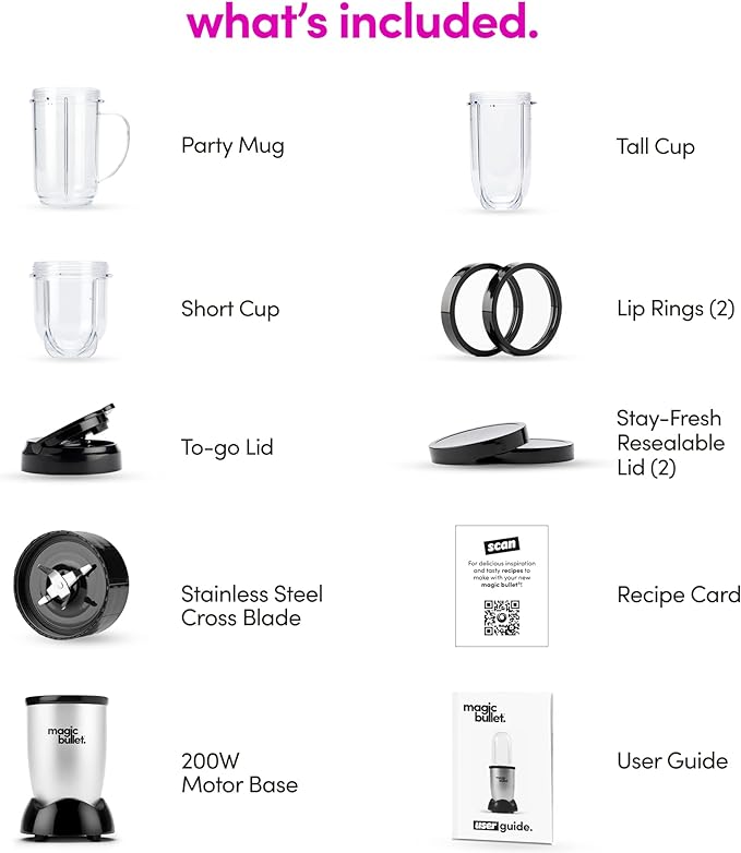 Magic Bullet Blender,Small,Silver,11 Piece Set,(Pack of 2)