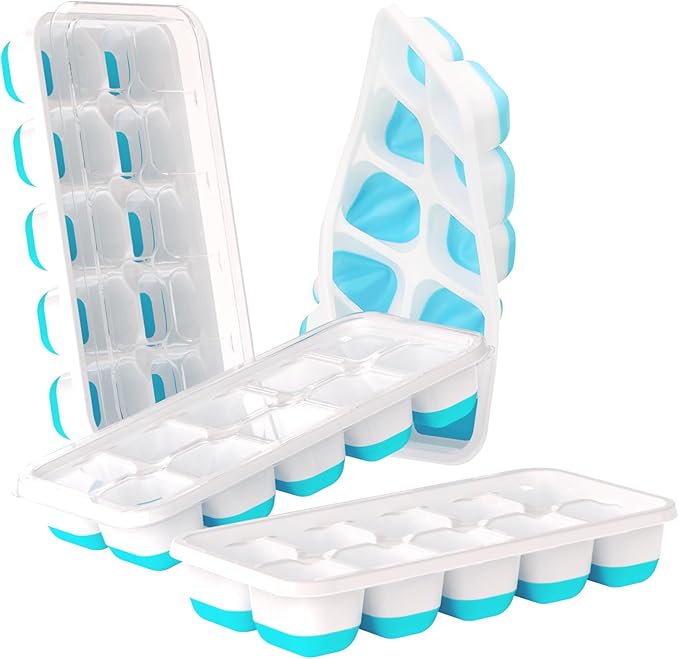DOQAUS Ice Cube Tray with Lids - 4 Pack Stackable Silicone Ice Trays for Freezer, BPA & LFGB Safe, Easy Release for Kitchen, RV, Cocktail, Coffee, Soup & Food