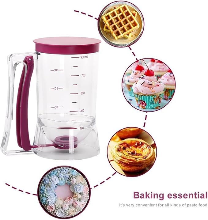 Pancake Batter Dispenser, Pancake Dispenser with Measuring Label, Plastic Batter Dispenser with Cleaning Brush for Cupcakes, Waffles, Muffin Mix, or Any Baked Goods
