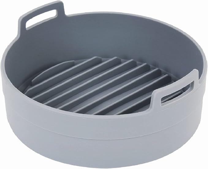 Premium 5.3 QT Air Fryer Silicone Pot, Bowl, Basket | Food Safe Air Fryers Oven Accessories | Easy to Clean | Replacement of Parchment Liners | 8.7 inches in diameter, Gray