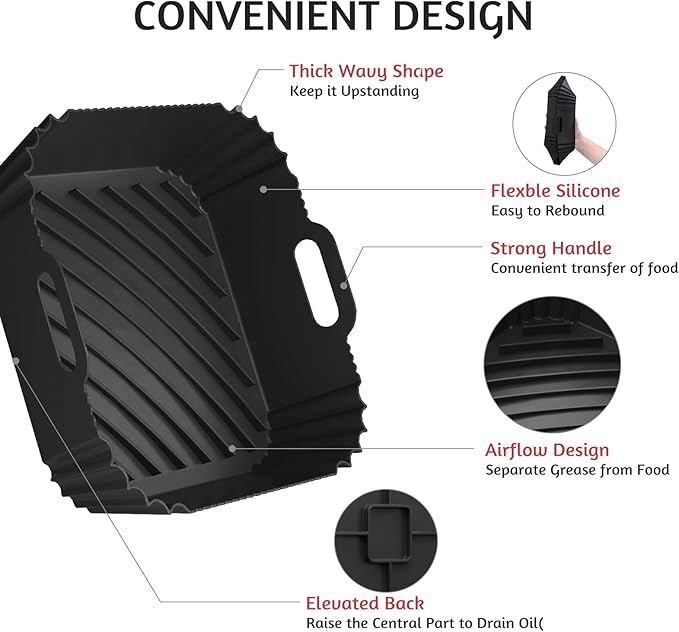 Air Fryer Silicone Liners 2 Pack, Reusable Square Air fryer Basket Liners, 4-6Qt Silicone Baking Tray for Instant Air fryer, Oven Microwave Pot Accessories, Food Grade Kitchen Gadgets