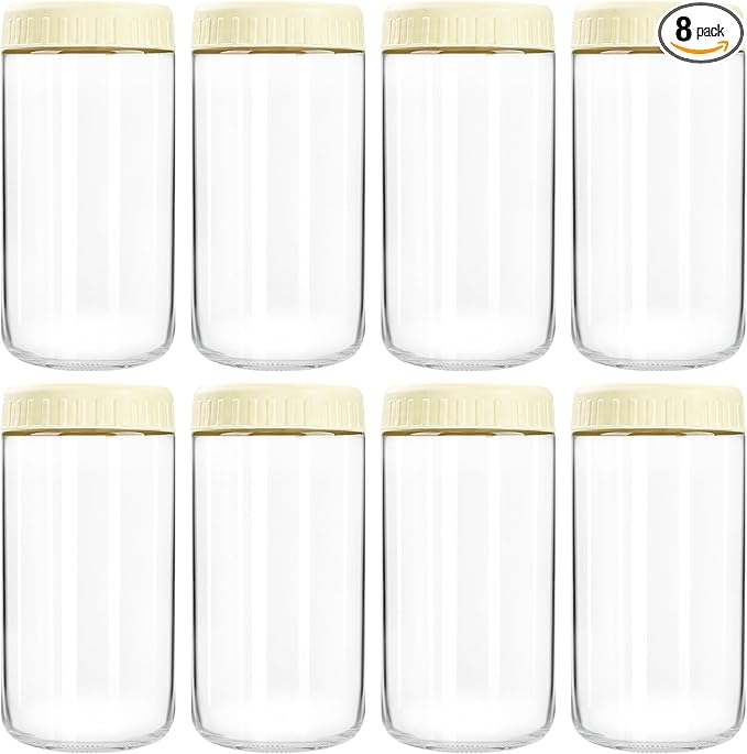 SHOWIN Overnight Oats Containers with Lids, 24oz Glass Jars with Lids 8 pcs, Milk White, Wide Mouth Mason jars for Salad, Yogurt, Snacks, Meal Prep