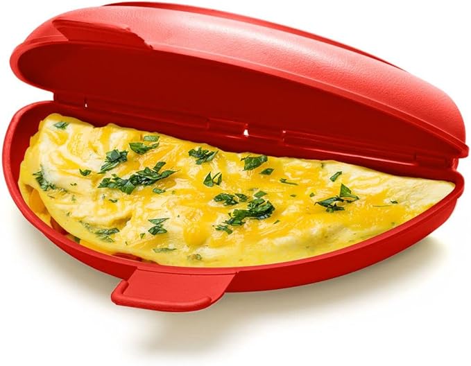 Two in One -Microwave Omelet Maker + Egg Poacher All In One Dish On The Go Quick N Easy Breakfast BPA Free Plastic