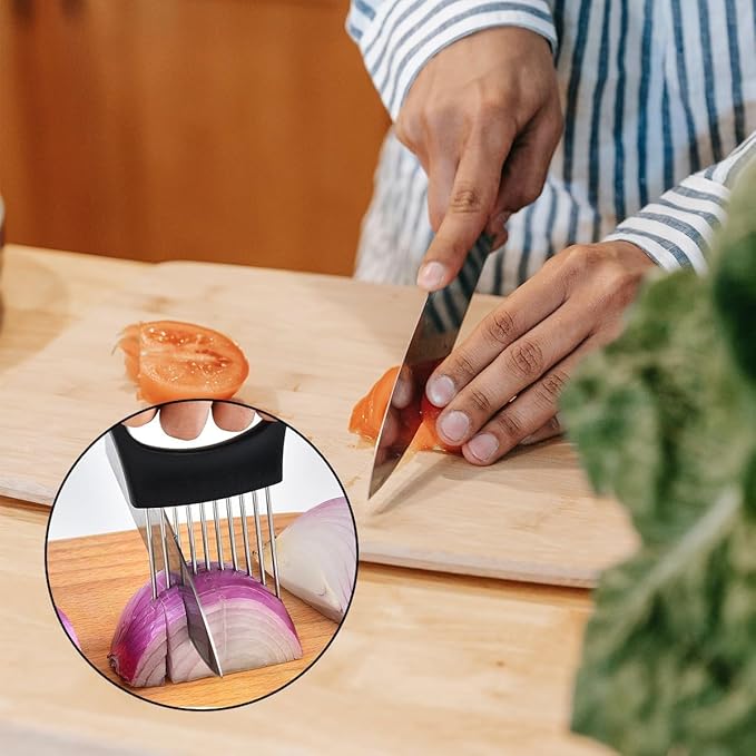 Tabanzhe Stainless Steel Onion Slicer Set Fruit and Vegetable Slicing Tool Meat Looser Food Slicing and Kitchen Gadgets Multi-Functional Kitchen Cutter Tool, Silver