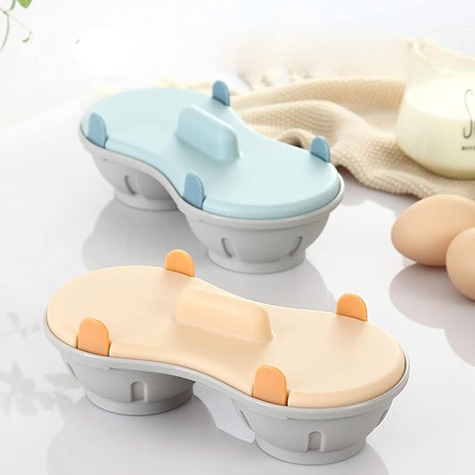 Egg Poacher Microwave Egg Cooker, 2 Cavity Edible Silicone Double Drain Poached Egg Cups Microwave Egg Poacher Egg Steam Egg Maker Poached Egg Steamer for Kitchen Cooking Gadgets, Blue
