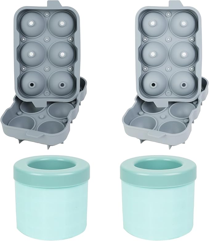 Silicone Ice Ball Maker Mold, 4 Pack (2 Sphere + 2 Cylinder), 2 Inch Large Ice Cube Trays, BPA Free Food Grade Silicone, Easy Release & Slow Melting, Ideal for Whiskey Cocktails Bourbon