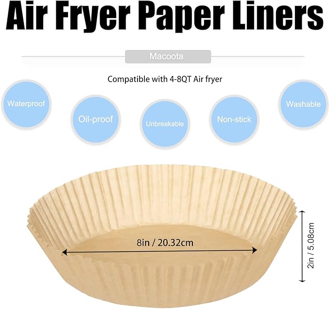 Air Fryer Liners Disposable 8 IN,100PCS Round Non-Stick Parchment Paper Parchment Paper for 5-8QT Air Fryer Roasting Microwave Basket