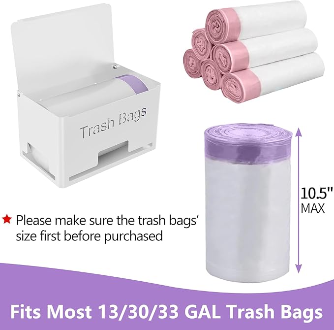 STWWO Extra Large Trash Bag Holder Dispenser, Metal Garbage Bag Dispenser Roll Holder, Trash Storage Organizer for Kitchen Laundry Room Under Sink, Wall Mounted or Freestanding, White