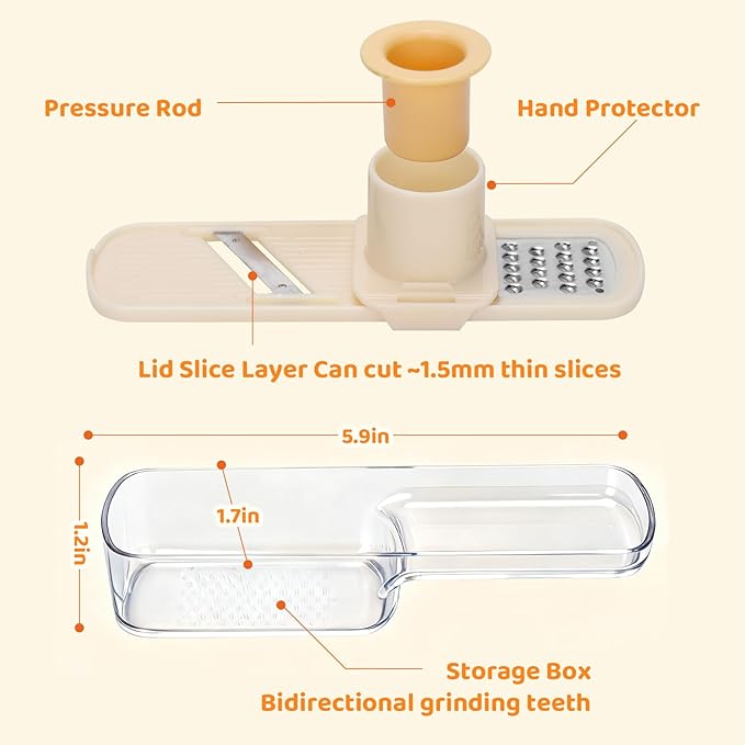Palksky Garlic Mandolines Slicer Super Thin, 3 in 1 Multifunctional Garlics Grinder with Shredder Grinder Slicer, Portable Garlic Chopper, Kitchen Gadgets - 2PCS