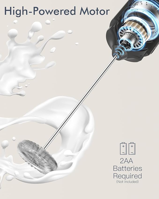 Milk Frother with Cover, Battery Operated Electric Frother, Whisk, Drink Mixer & Foamer for Coffee, Latte, Matcha, hot Chocolate