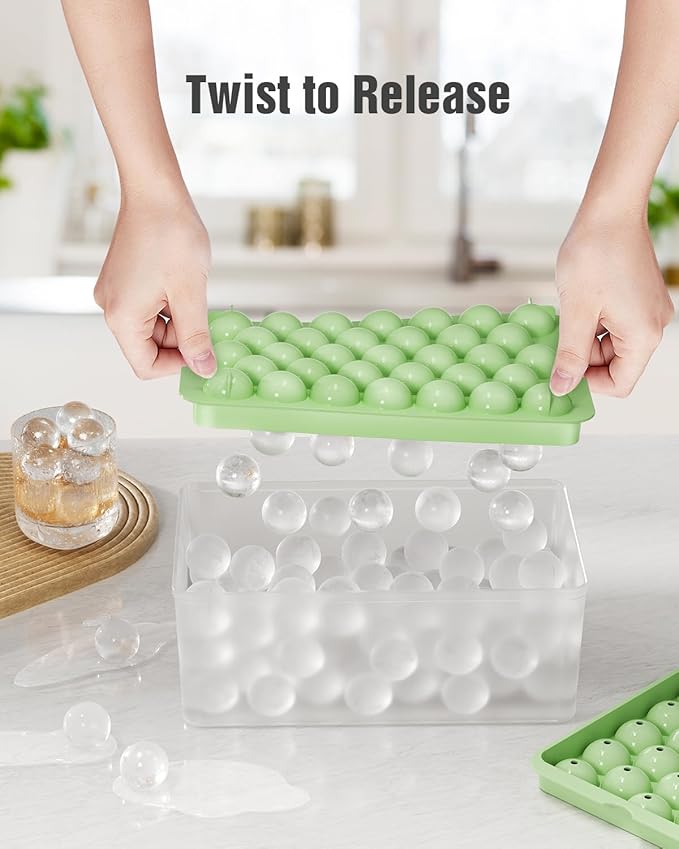 3-Pack Small Circle Ice Cube Tray for Freezer with Lid and Bin, Makes 99 x 0.87" Mini Round Ice Balls (33 per Tray), BPA-Free Sphere Ice Trays for Juice, Cocktails, Whiskey, and Coffee Drinks