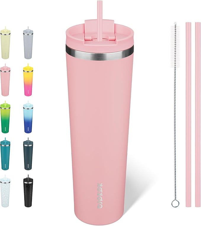 BJPKPK 34oz Tumbler With lid And Straw Stainless Steel Travel Coffee Mug Insulated Tumblers Cups,Light Pink