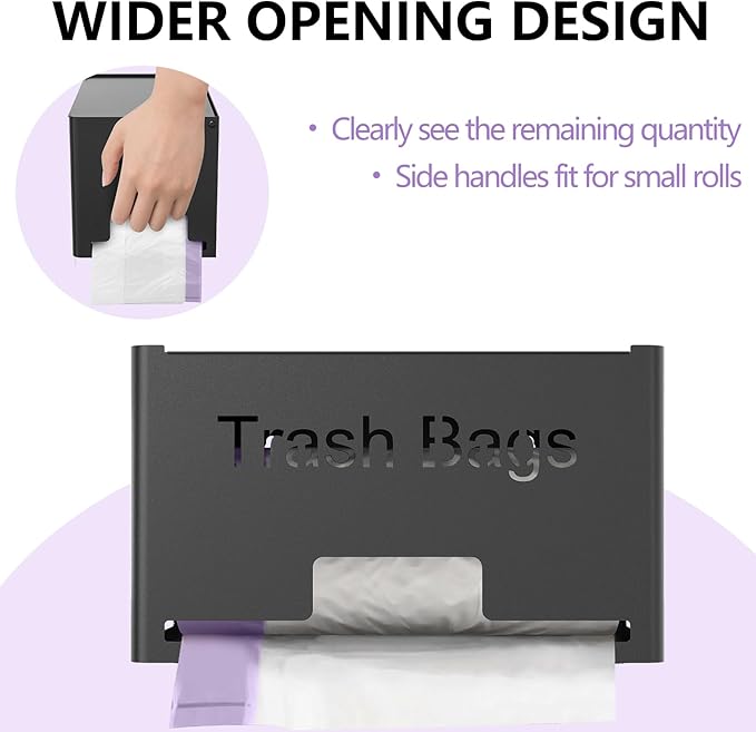 STWWO Extra Large Trash Bag Holder Dispenser, Metal Garbage Bag Dispenser Roll Holder,Trash Storage Organizer for Kitchen Laundry Room Under Sink, Wall Mounted or Freestanding, Black