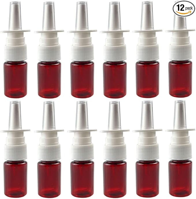 erioctry 12PCS 10ml Refillable Amber Plastic Nasal Bottles Fine Mist Sprayers Cosmetic Makeup Perfume Storage Container Container for Essential Oils Travel Perfumes Use (10ml)