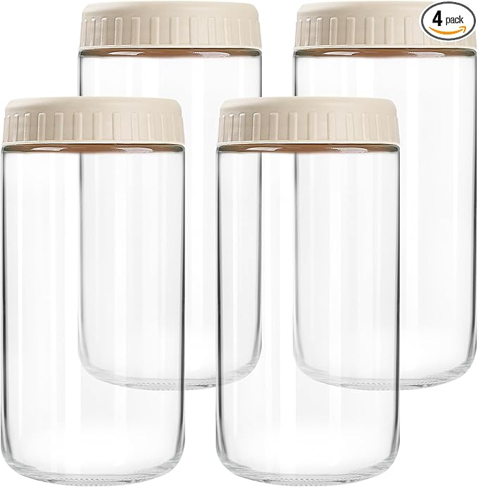 SHOWIN Overnight Oats Containers with Lids, 24oz Glass Jars with Lids 4 pcs, Apricot, Wide Mouth Mason jars for Salad, Yogurt, Snacks, Meal Prep