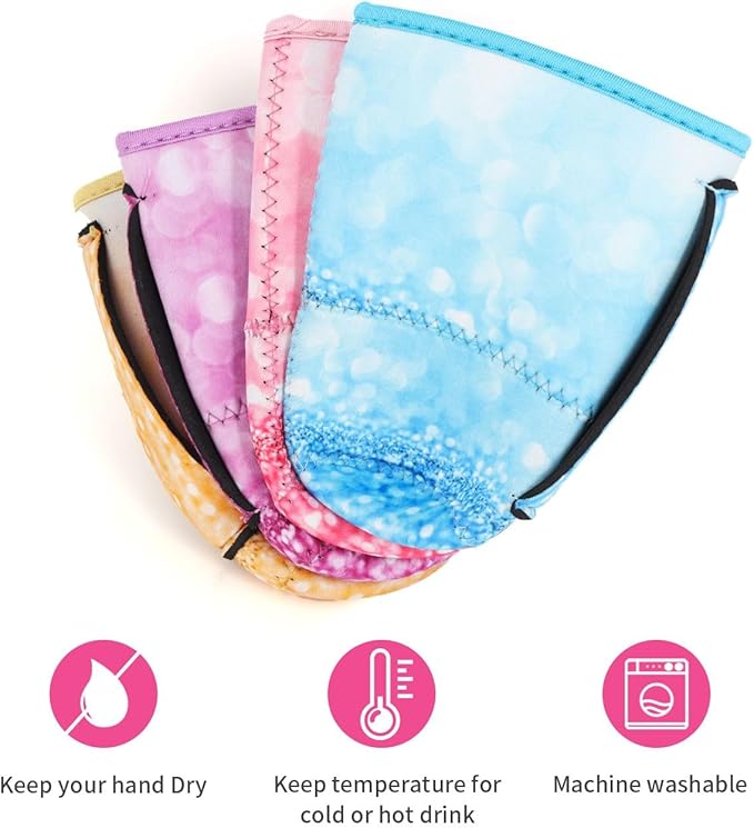 4Pack Reusable Iced Coffee Sleeve Insulator Sleeves for Cold Drinks Beverages, Neoprene Cup Holder for Most Coffee, Fits 30-32oz Large Cups (Glitter Pattern)