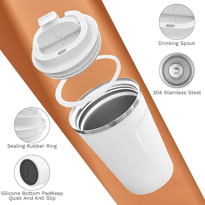 SPLMIFA Travel Coffee Mugs Leak-Proof, Reusable Coffee Cups with Lids, Stainless Steel Vacuum Insulated Coffee Tumblers, Thermal Insulation Cups for Men and Women Hot & Cold Drinks(2nd-White, 17OZ)
